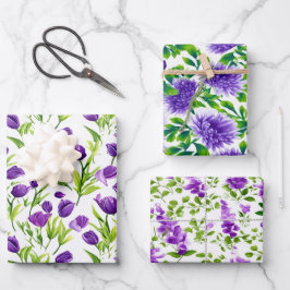 Lilac und Lila Blüte Geschenkpapier Set