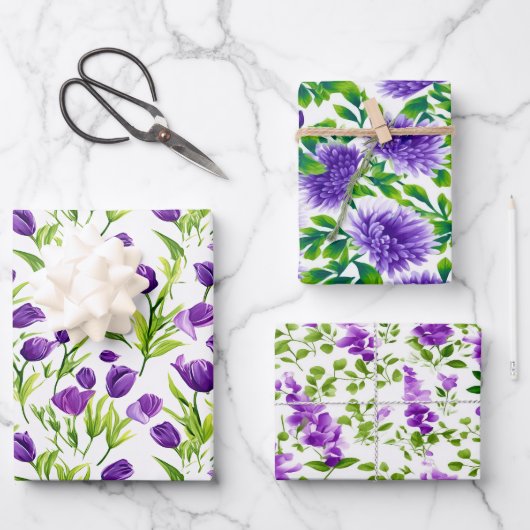 Lilac und Lila Blüte Geschenkpapier Set (Vorderseite)