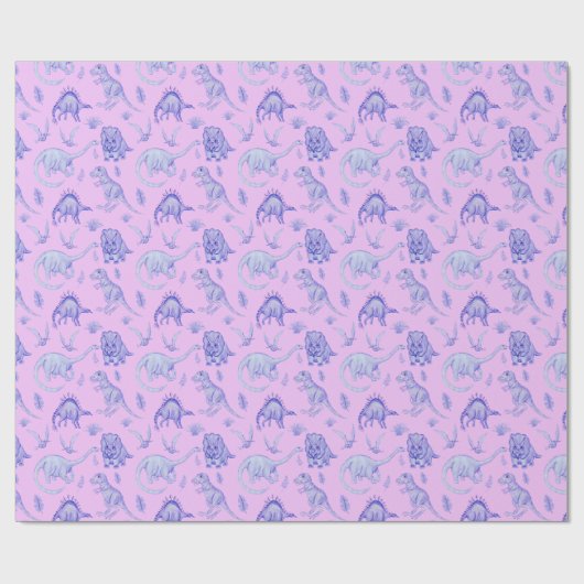 Lilac und Lila Dinosaurier-Geschenkwrap Geschenkpapier (Flach)
