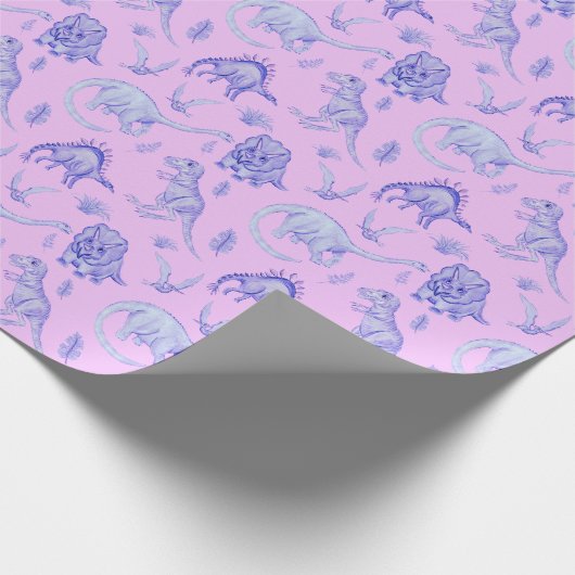 Lilac und Lila Dinosaurier-Geschenkwrap Geschenkpapier (Ecke)