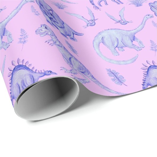 Lilac und Lila Dinosaurier-Geschenkwrap Geschenkpapier (Rolleneckpunkt)