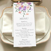 Lilac und Peach Rose Bouquet Dinner Menu Einladung
