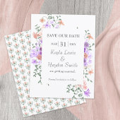 Lilac- und Peach-Rose Hochzeitssache Datum speiche Einladung