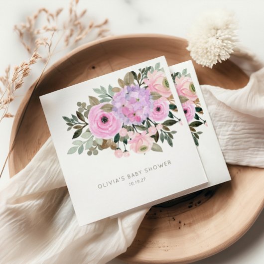 Lilac und Pink Floral Bouquet Babydusche nach Maß Serviette