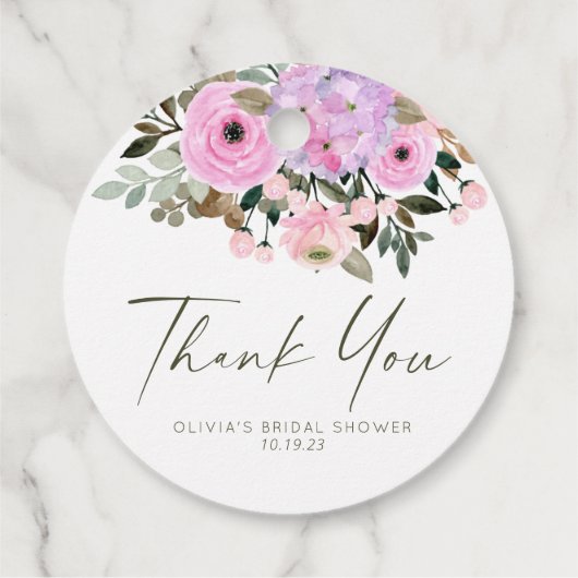 Lilac und Pink Floral Bouquet Brautparty Geschenkanhänger (Rückseite)