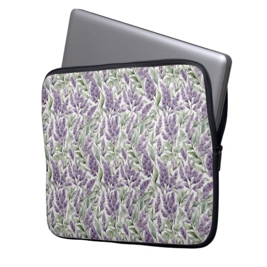 Lilac und Sage Blumendecoupage Laptopschutzhülle (Vorderseite Links)
