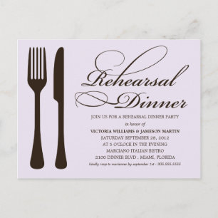 LILAC UND SCHWARZE FLATWARE   PROBE DINNER EINLADUNGSPOSTKARTE