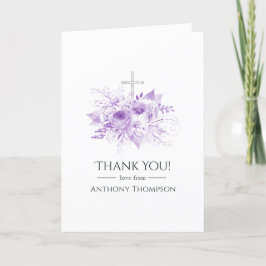 Lilac und Silver Floral Taufe oder Christening Dankeskarte