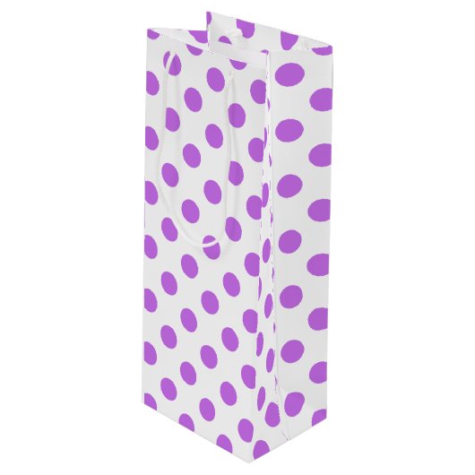 Lilac- und Weißpolka-Punkte Geschenktüte Für Weinflaschen (Vorderseite Schrägansicht)