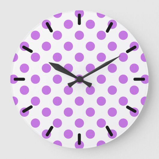 Lilac- und Weißpolka-Punkte Große Wanduhr (Vorderseite)