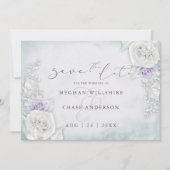 Lilac- und White-Shimmering-Rose Save the Date (Vorderseite)