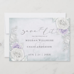 Lilac- und White-Shimmering-Rose Save the Date