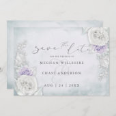 Lilac- und White-Shimmering-Rose Save the Date (Vorne/Hinten)