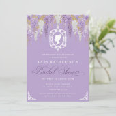 Lilac Vintag Bridal Dusche Einladung (Stehend Vorderseite)