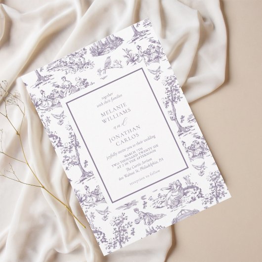 Lilac Vintag Toile Classic Wedding Einladung