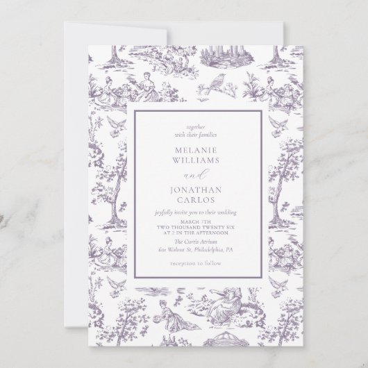 Lilac Vintag Toile Classic Wedding Einladung (Vorderseite)