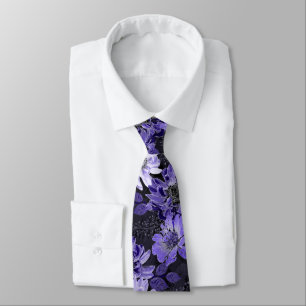Lilac, violette Blumen auf schwarz Krawatte