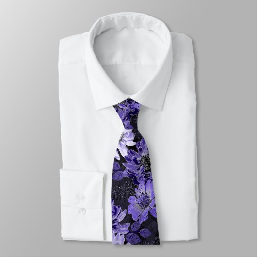Lilac, violette Blumen auf schwarz Krawatte (Gebunden)