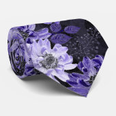 Lilac, violette Blumen auf schwarz Krawatte (Gerollt)