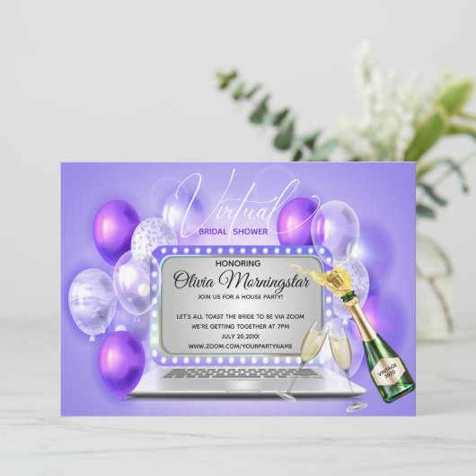 Lilac Virtual Brautparty Celebration Notebook Einladung (Stehend Vorderseite)