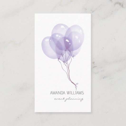Lilac Watercolor Balloons Eventplaner Visitenkarte (Vorderseite)