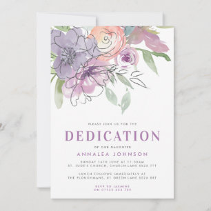 Lilac Watercolor Blume Baby Dedication Einladung