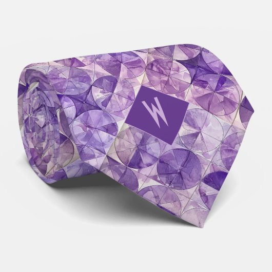 Lilac Watercolor Circles Monogram Krawatte (Gerollt)
