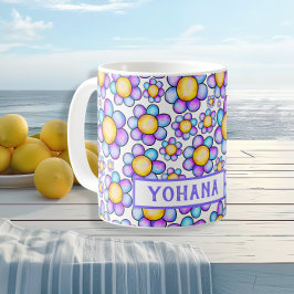 Lilac Watercolor Daisy Blume individuelle Name Sum Kaffeetasse