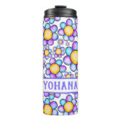 Lilac Watercolor Daisy Blume individuelle Name Sum Thermosbecher (Vorderseite)