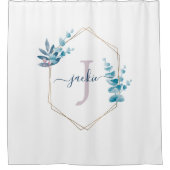 Lilac Watercolor Eucalyptus Frame Monogramm Duschvorhang (Vorderseite)