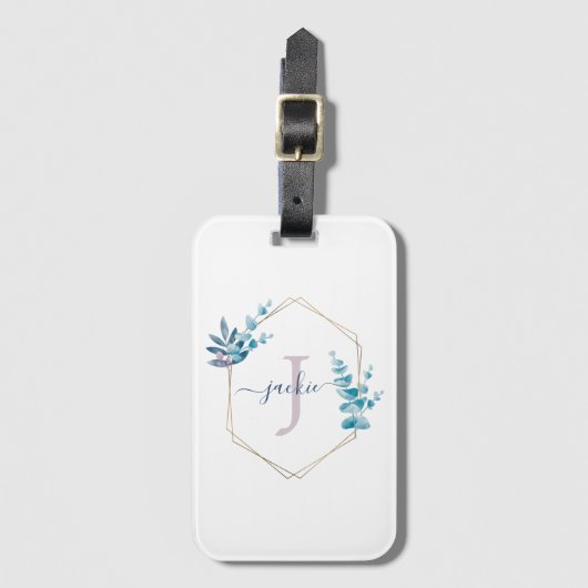 Lilac Watercolor Eucalyptus Frame Monogramm Gepäckanhänger (Vorderseite Vertikal)