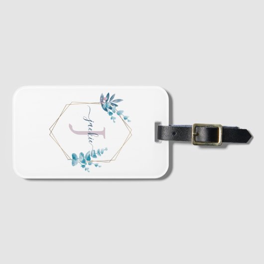 Lilac Watercolor Eucalyptus Frame Monogramm Gepäckanhänger (Vorderseite (Horizontal))