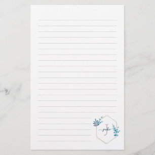 Lilac Watercolor Eucalyptus Gerahmt Monogram Briefpapier