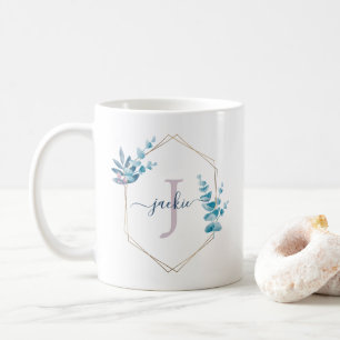 Lilac Watercolor Eucalyptus Wreath Monogramm Kaffeetasse