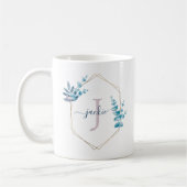 Lilac Watercolor Eucalyptus Wreath Monogramm Kaffeetasse (Links)