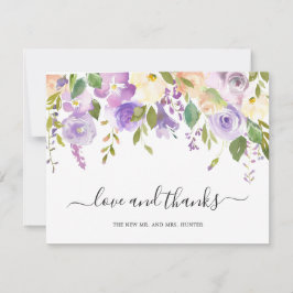 Lilac Watercolor Floral Elegante Hochzeit Dankeskarte