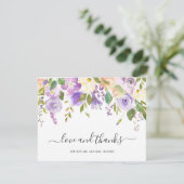 Lilac Watercolor Floral Elegante Hochzeit Dankeskarte (Stehend Vorderseite)