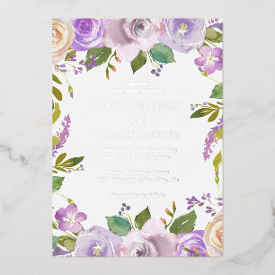 Lilac Watercolor Floral Elegante Hochzeit Folieneinladung