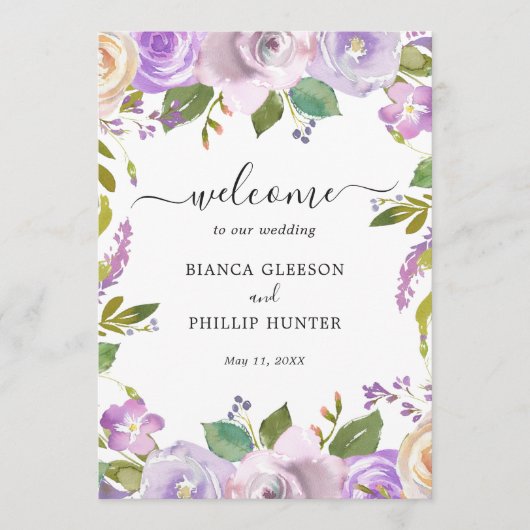 Lilac Watercolor Floral Elegante Hochzeit Programm (Vorderseite)