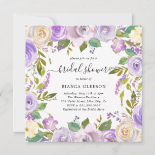 Lilac Watercolor Floral Elegantes Brautparty Einladung