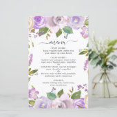 Lilac Watercolor Floral Elegantes Hochzeitmenü (Stehend Vorderseite)