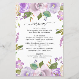 Lilac Watercolor Floral Elegantes Hochzeitmenü