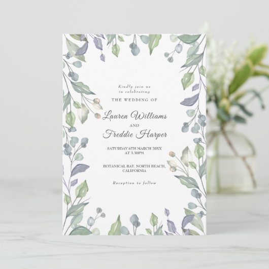 Lilac Watercolor Floral Foto Wedding Einladung (Stehend Vorderseite)