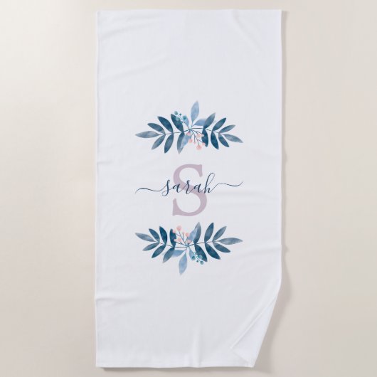 Lilac Watercolor Floral Monogram Strandtuch (Vorderseite)