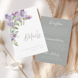 Lilac Watercolor Floral Wedding Details Card Einladung