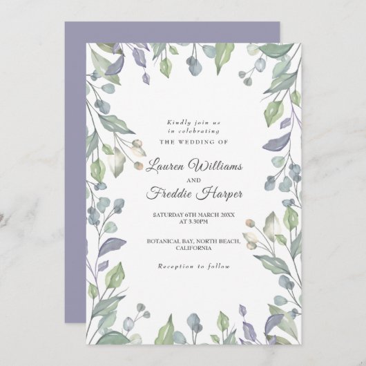 Lilac Watercolor Floral Wedding Einladung (Vorne/Hinten)