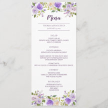 Lilac Watercolor Floral Wedding Menu Card