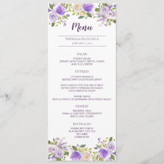 Lilac Watercolor Floral Wedding Menu Card Menükarte