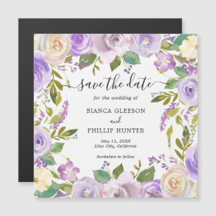 Lilac Watercolor Floral Wedding Save the Date Magneteinladung