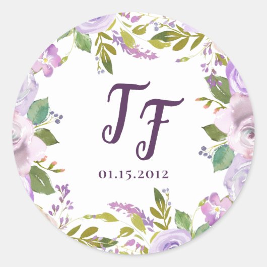 Lilac Watercolor Floral Wedding Stickers (Vorderseite)